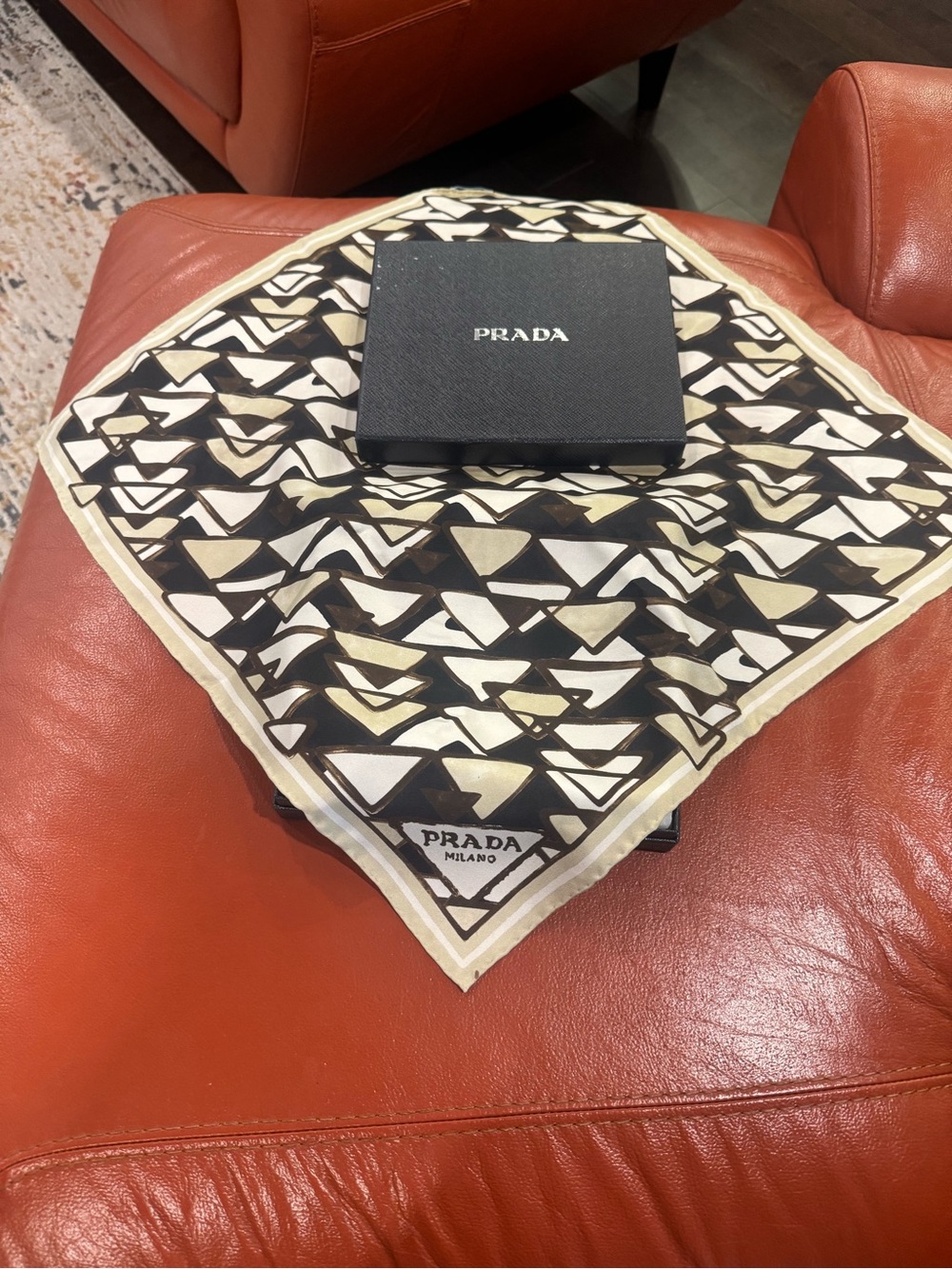 Authentic Prada black and Cream Geometric Silk  scarf for sale brand new!